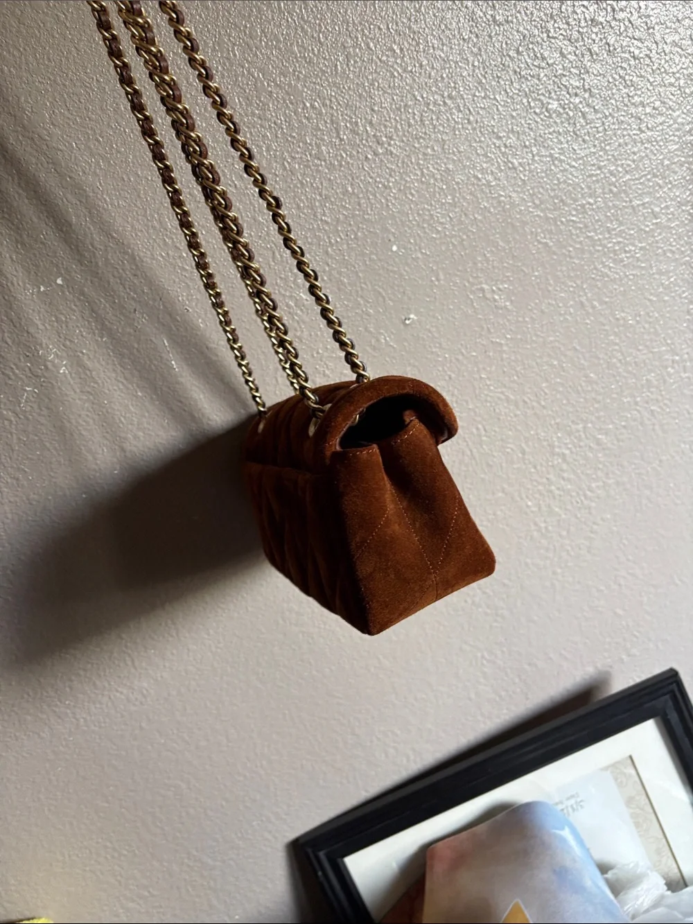 Coach Quilted Suede Shoulder Bag in Brown with Gold Hardware